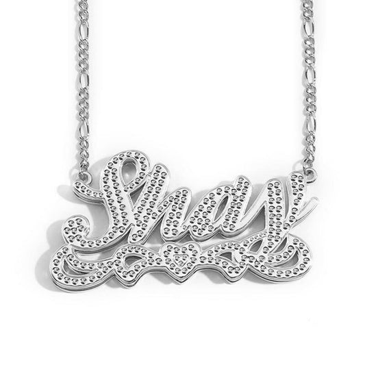 Custom Name Necklace Double Plated Name Necklace Personalized Name Plate Necklaces Name Necklaces for Women 18k Gold Plated Nameplate Pendant - color: Style 1793