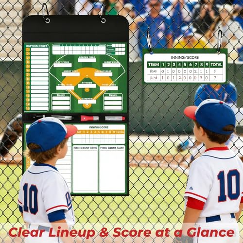 Magnetic Baseball Lineup Board for Coaches, Baseball Coaching Accessories Clipboard with Magnetic Player Markers, Portable Baseball & Softball Lineup Board for Dugout, Reusable Baseball Clipboard
