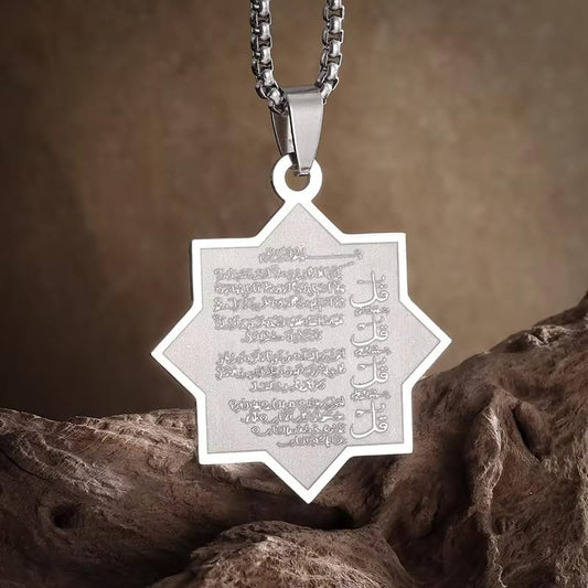 Vintage Stainless Steel Arabic Seven Pointed Star Rune Pendant Necklace Women's Fashion Lucky Amulet Jewelry Gift - color: silvery