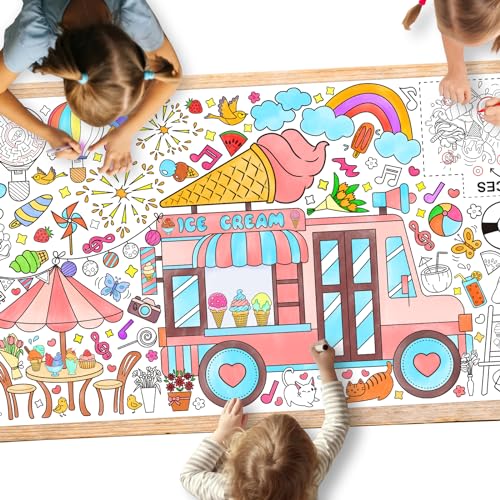 Gatherfun Giant Coloring Poster for Classroom Wall - Versatile 31.5 x 72 Inches Summer Activity Poster/Table Cover, School Parties, Summer Birthday Party and Special Events Decoration - color: Ice Cream
