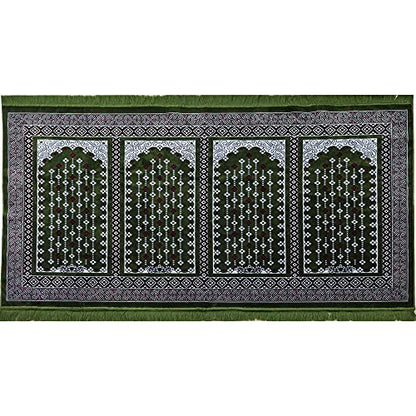 Modefa Turkish Islamic Prayer Rug - Multi Person Janamaz Sajada for Family or Large Gathering & Group Praying Carpet - Wide Plush Velvet Praying Mat (Green Arch - 4 Person)