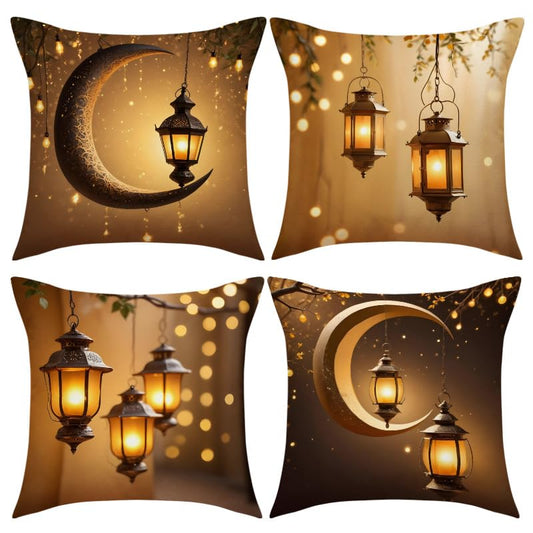 4PCS Gold Ramadan Eid Light Throw Pillow Covers Light Moon Square Islamic Lunar and Lantern Design Pillow Cases Linen Zipper Cushion Cases for Couch Sofa Car Living Room Home Decor Pillowcase 01 - color: 4pcs Throw Pillow Covers 01