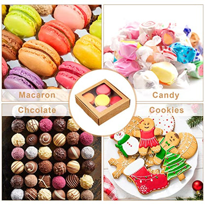 Zonon 30 Pcs Kraft Paper Boxes with Window 4.13 x 4.13 x 1.18 Inch Candy Packaging, Small Gift Boxes, Soap holder, Mini Treat Packaging for Bakery Chocolate Jewelry Display (Brown) - color: Brown