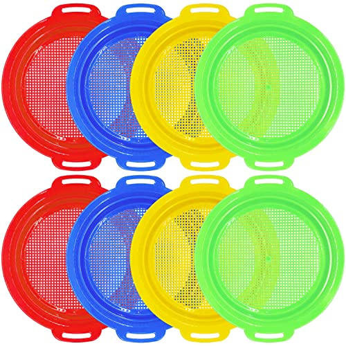 OJYUDD 8 Pack Plastic Sand Sieves for Adults, Multi-Purpose Sand Sifting Pans for Beach, Gardening, and Outdoor Use (8.75x9.75in) - color: 8 Pcs