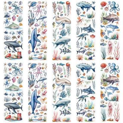 WANDIC 10 Sheets Rub On Transfer Sticker, Ocean Style Fish Pattern Stickers for DIY Scrapbooking Photo Albums Furniture,11.8 * 3.9in - color: Ocean