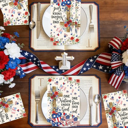 Rakuto 4th of July Patriotic Napkins Decorations, 100PCS Fourth of July Paper Napkins Party Decoration, Red White Blue Star Napkin for Memorial Day Election Day Independence Day Decor - style: 4th of July