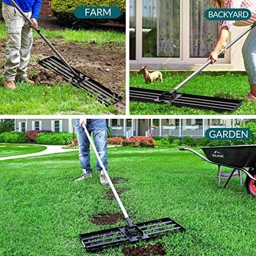 Walensee Lawn Leveling Rake, Reinforced Leveler with 6.5FT Steel Handle | 17X10 Inch Steel Head, Topdressing Spreader, Soil Sand Leveling, Sturdy Screw Lock Handle, Lawn Repair, Garden Maintenance - size: 6.5FT 17"x10"