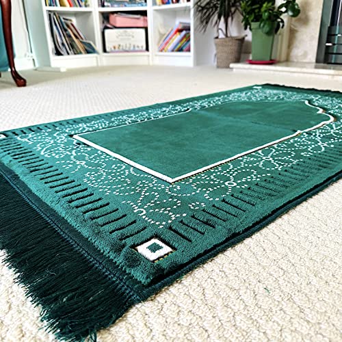 Mihrab Patterned Original Luxury Velvet Prayer Mat/Rug- 750g Weight | Made in Turkey (Parliament Green) - color: Parliament Green