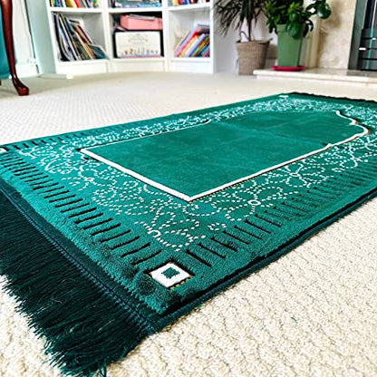 Mihrab Patterned Original Luxury Velvet Prayer Mat/Rug- 750g Weight | Made in Turkey (Parliament Green) - color: Parliament Green