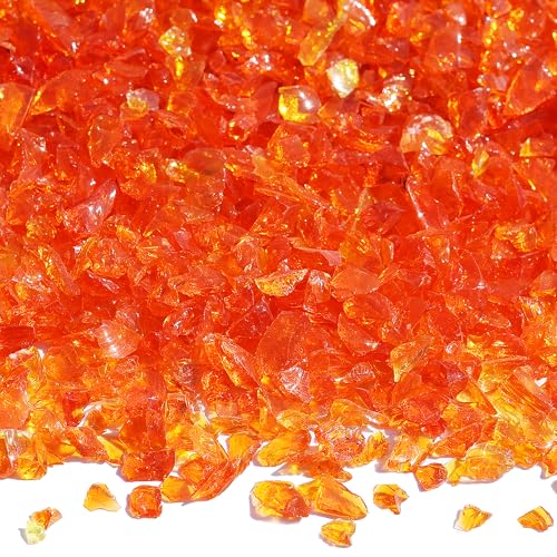 QYGL Crushed Glass for Resin Art, DIY Crafts, 0.9LB Orange 3-6mm | Broken Glass Pieces for Vase Fillers, Tabletop Fire Pit, and Aquarium Rocks and Home Decor - color: Orange