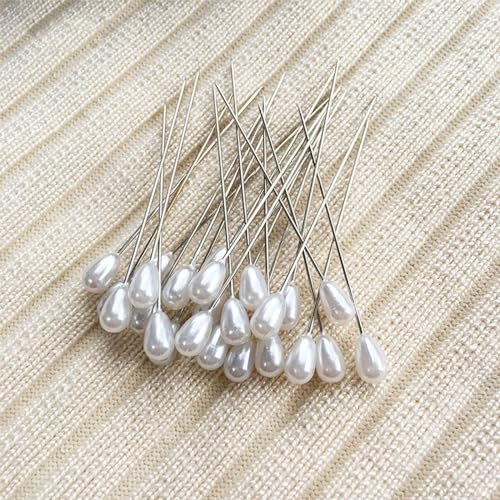 Zlongron 100 Pieces Hijab pins, Long Teardrop Pearl Head pin, Boutonniere pins, Buttonhole pin, can Also be Used for Jewelry Making Sewing Wedding Floral Decorations and DIY Crafts