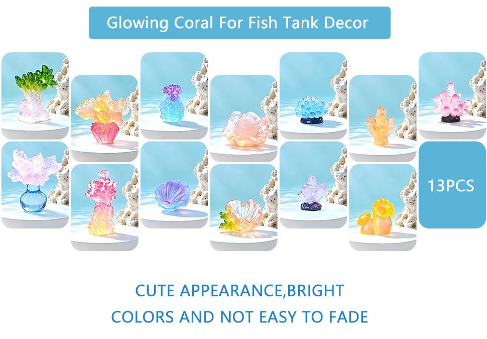 13Pcs Glow in The Dark Mini Ocean Creatures Decor Luminous Resin Sea Animal Figurines Tiny DIY Ornaments for Fairy Garden Aquarium Fish Tank Decor