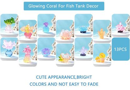 13Pcs Glow in The Dark Mini Ocean Creatures Decor Luminous Resin Sea Animal Figurines Tiny DIY Ornaments for Fairy Garden Aquarium Fish Tank Decor