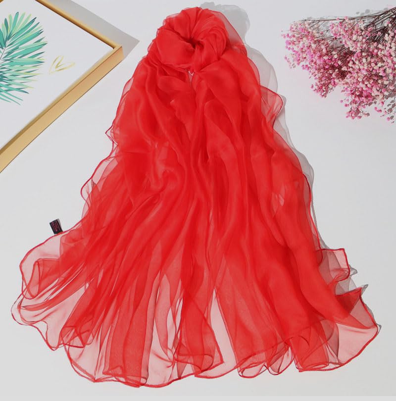 Utaly Lightweight Chiffon Scarf for Women Long Chiffon Sheer Scarf Ladies Fashion Sun-proof Shawls Wrap - color: Red