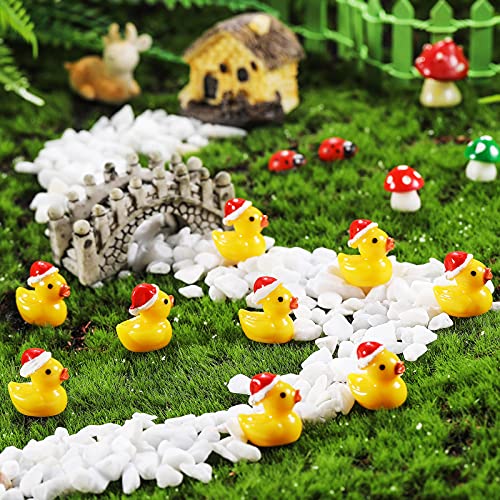 Marsui 100 Pieces Christmas Charms Tiny Resin Duck Decoration Mini Christmas Hat Figures Micro Landscape Garden Aquarium Dollhouse Accessories for Xmas Birthday Party Ornaments