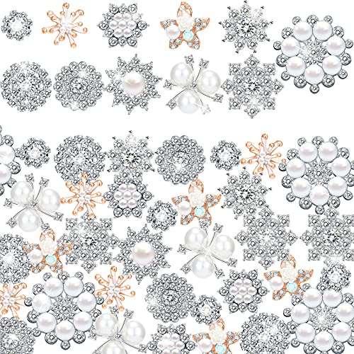 Syhood 44 Pieces 11 Styles Pearl Rhinestone Brooches Rhinestone Buttons Bulk Faux Pearl Buttons Flower Silver Gold Vintage Brooch Pins for Crafts Jewelry Making Decor DIY Women Wedding Party Accessory