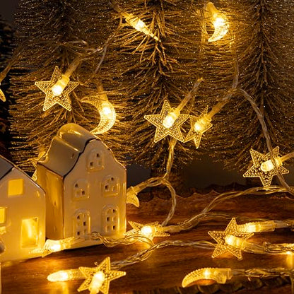 Whimsigoth Star and Moon Decor String Lights, Indoor Bedroom Classroom Dorm Patio Party Wedding Decor, Warm White (9ft Battery Powered) - size: 9ft Battery