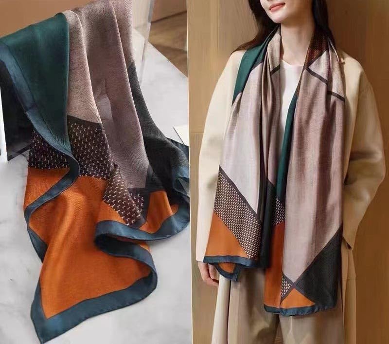 Xyueanlo Scarfs for Women Lightweight Scarves Fashion Print Floral Pattern Head Scarf Wraps Shawls - color: Orange Green
