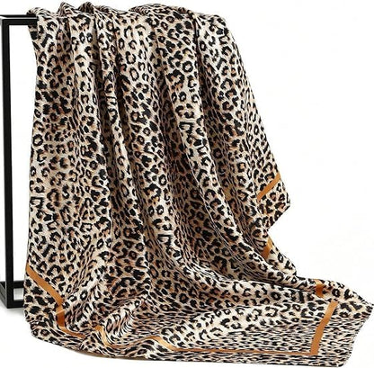 Leopard Head Scarf for Women - Lightweight Large Square Satin Hair Scarf | Soft lightweight leopard head scarf, versatile as bandana, hair wrap or fashion accessory for daily wear 35'' × 35''