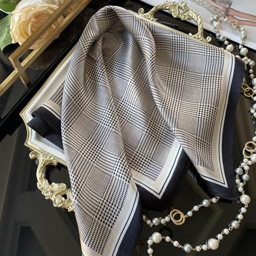 Sumolux Head Hair Scarf for Women Like Satin Silk Scarf Bandana Hair Wrapping Night Large Square Scarves 27.5" - color: Black Plaid Stripes