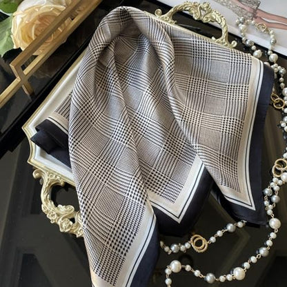 Sumolux Head Hair Scarf for Women Like Satin Silk Scarf Bandana Hair Wrapping Night Large Square Scarves 27.5" - color: Black Plaid Stripes