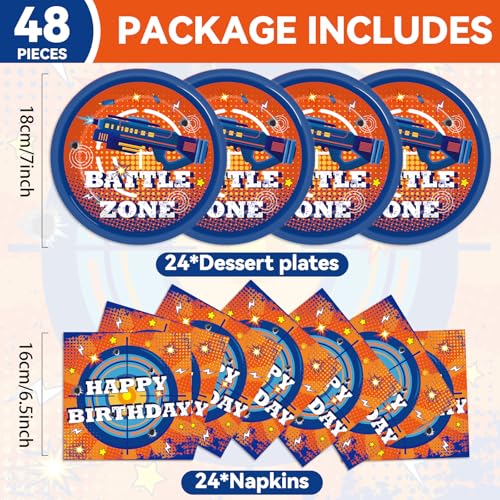 48Pcs Dart War Paper Plates and Napkins Dart War Party Decorations Blue and Orange Birthday Party Supplies Battle Video Game Disposable Tableware Set for Kids Boys' Birthday Baby Shower Serves 24 - style: Dart War