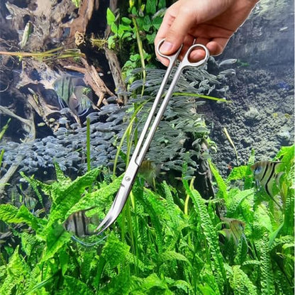 Aquarium Scissors, 13.8" Aquarium Scissors Extra Long,Stainless Steel Curved Scissors, Professional Aquarium Plant Scissors, Silver