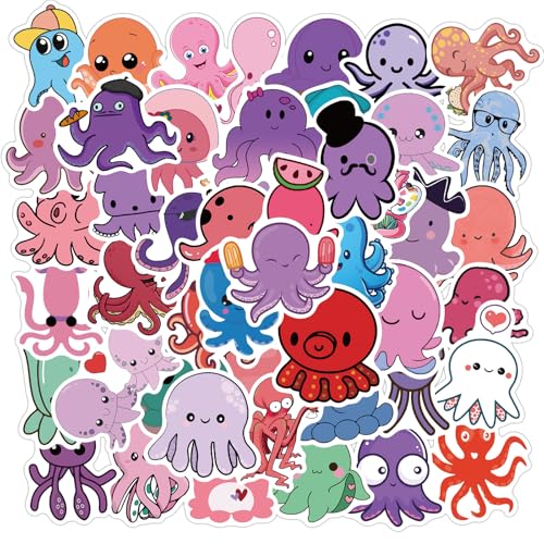 50Pcs Octopus Stickers, Waterproof Wall Decals Kawaii Stickers be the Same with and Adolescents for Water Bottle Notebook Computer Skateboard Bicycle Helmet，Photo Album, Luggage (Colourful-W1) - color: Colourful-w1
