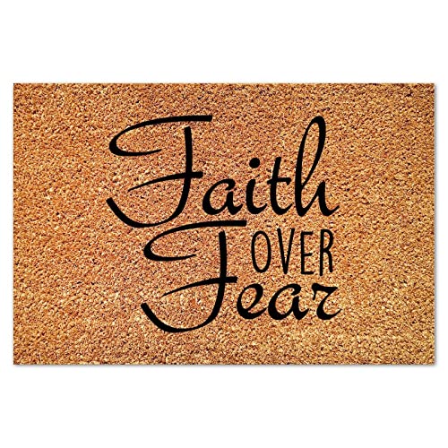Faith Over Fear Coir Mat Natural Fibers Non Slip Lettering Saying Doormats Rustic Doormat Decorative for Front Porch Entrance Entryway Patio 16x24in - color: Style-1, size: 16x24in