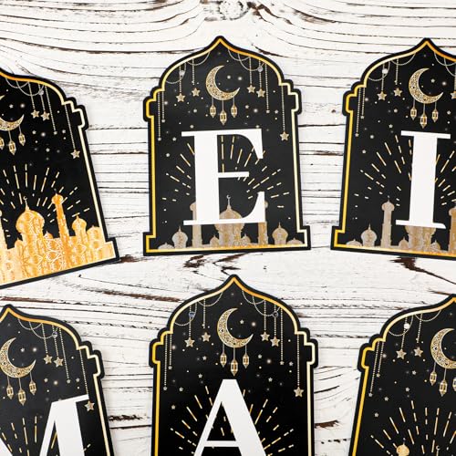 Eid Mubarak Banner, Pre-String Ramadan Kareem Banner Ramadan Garland Mubarak Fireplace Hanging Banner Eid Photo Booth Decor Decoration for Home Wall Party