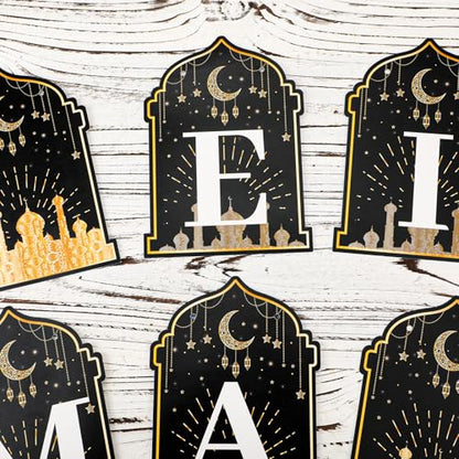 Eid Mubarak Banner, Pre-String Ramadan Kareem Banner Ramadan Garland Mubarak Fireplace Hanging Banner Eid Photo Booth Decor Decoration for Home Wall Party