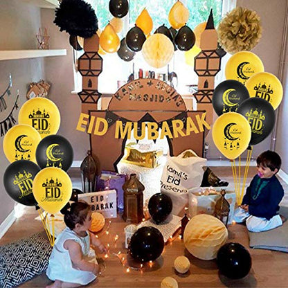 Eid Mubarak Latex Balloons - 20 Balloons - With Festive Print - Celebrate With Friends & Family