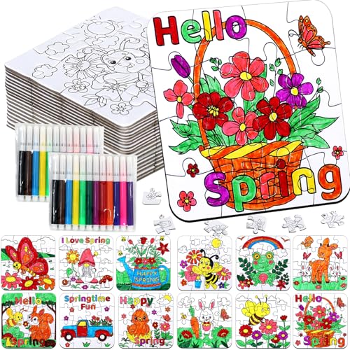 24Pcs Spring Arts and Crafts for Kids & Adults Bulk, Spring DIY Craft Puzzle Kit with Flower Butterfly Bee Bunny, Easter Activities Jigsaw for Classroom Party Favors April Gift Break Projects Supplies - color: Spring Colorful