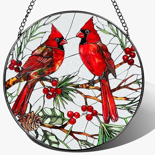 Cardinal Stained Glass Window Hanging, 8 Inch Sun Catchers Indoor Window, Suncatchers for Windows Hanging, Home Decor and Christmas, Festival, Mother's Day, Birthday, Cardinal Gifts for Women, Men - color: Cardinal