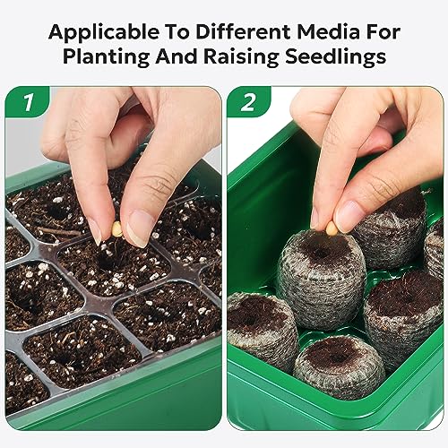 MIXC 10 Packs Seed Starter Tray Seed Starter Kit with Humidity Dome (120 Cells Total Tray) Seed Starting Trays Plant Starter Kit and Base Mini Greenhouse Germination Kit for Seeds Growing Starting - color: Green, size: 12 Cell