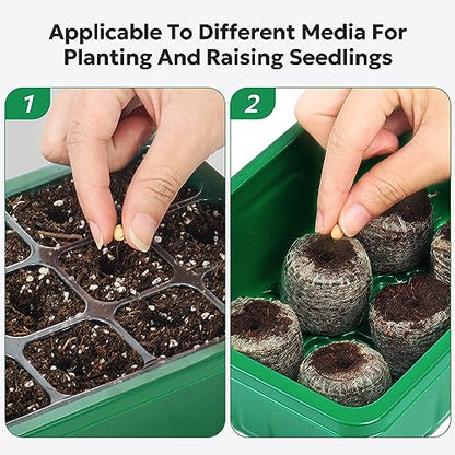 MIXC 10 Packs Seed Starter Tray Seed Starter Kit with Humidity Dome (120 Cells Total Tray) Seed Starting Trays Plant Starter Kit and Base Mini Greenhouse Germination Kit for Seeds Growing Starting - color: Green, size: 12 Cell