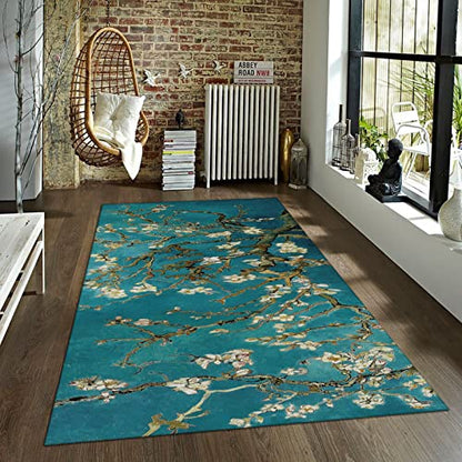 Famous Painting Area Rug Modern Impressionism Artwork Carpet for Living Room Bedroom Dining Home Office Area Rug with Rubber Backing Teal 6'x9' - size: 6' x 9' (Rectangular)