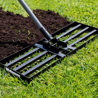 Walensee Foldable Split Lawn Leveling Rake, 30"x10" Heavy Duty Lawn Leveler Tool with 6.5FT Steel Handle, Levelawn Landscape Rake for Topdressing, Soil, Sand, Dirt, Backyard, Garden - size: 6.5FT 30"x10"