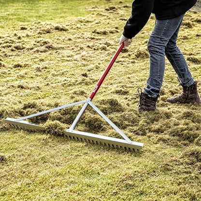 KYLIN 36 Inch / 36 Tines Aluminum Landscape Rake with 66 Inch Extra-Long Handle, Versatile Rake for Lawn Care,Loosening Soil, Weeding, Leveling Gravel, Beach Sand - Lighweight & Rust Proof