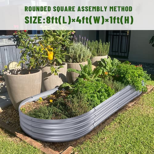 Land Guard 2Pcs Galvanized Steel Raised Garden Bed,8 x 4 x 1 ft Large Metal Raised Planter Beds, Aluminum Raised Garden Bed for Vegetables, 8 x 4 x 1ft(2pcs) - color: 1-silver, size: 8×4×1ft(2pcs）
