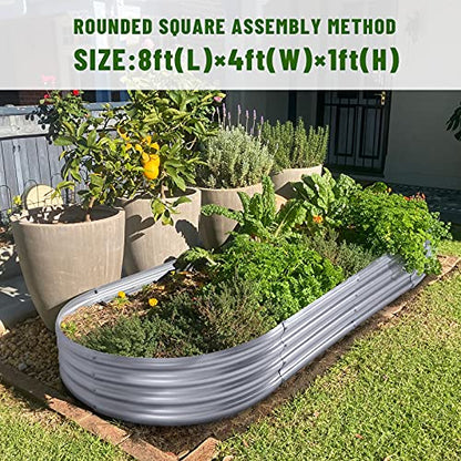Land Guard 2Pcs Galvanized Steel Raised Garden Bed,8 x 4 x 1 ft Large Metal Raised Planter Beds, Aluminum Raised Garden Bed for Vegetables, 8 x 4 x 1ft(2pcs) - color: 1-silver, size: 8×4×1ft(2pcs）