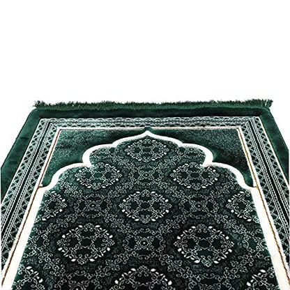 Modefa Turkish Islamic Prayer Rug - Soft Velvet Janamaz Praying Carpet - Comfortable Muslim Praying Mat for Men & Women - Ramadan or Eid Gift - with Kufi Prayer Cap - Elegant Swirl (Green #2) - color: Green #2