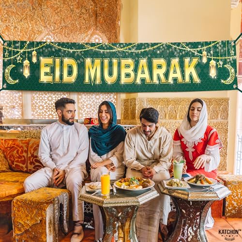 KatchOn, Large Eid Mubarak Banner – 120x20 Inch | Green Eid Decorations for Home, Eid Sign, Eid Mubarak Yard Banner, Perfect for Eid al-Fitr Decorations & Eid al-Adha Celebrations
