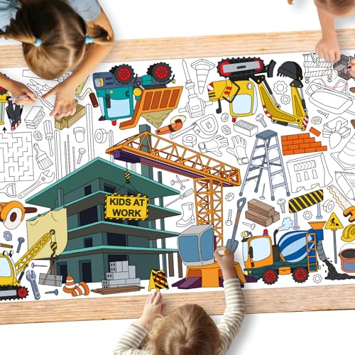 Gatherfun 건설 파티 자이언트 컬러링 포스터 - 80.9 x 182.9cm(31.5 x 72인치) - 다용도 교실 벽 장식 및 생일 활동 - 학교 파티 및 특별 행사를 위한 건설 포스터 또는 테이블 커버 - style: 구조