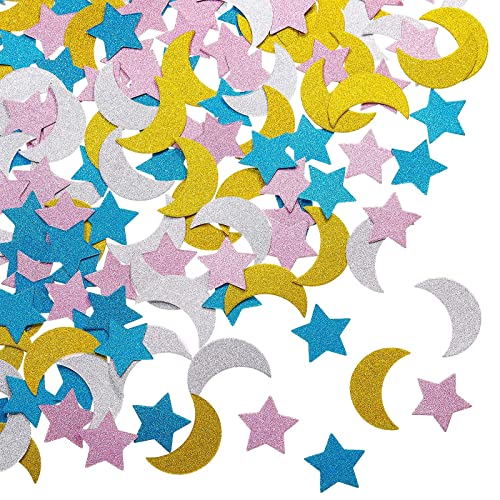Zonon 400 Pcs Moon Star Confetti Paper, Pink, Gold, Lake Blue, Silver - color: Pink, Gold, Lake Blue, Silver