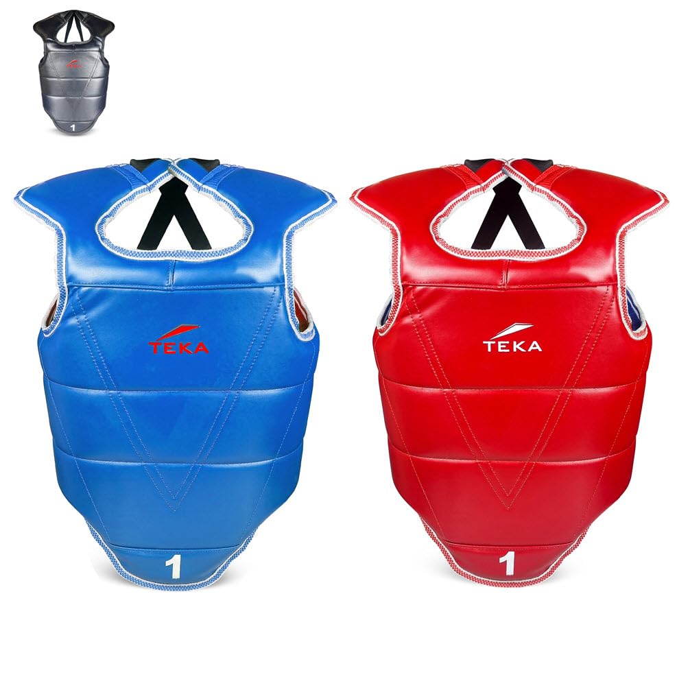 Chest Protector for Kickboxing, Sparring Training Heavy Punching, Boxing Body Protector Adjustable Shield, Martial Arts Upper Belly Protection Pad, Taekwondo - size: Large (Red/blue)