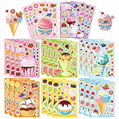 Make Your Own Ice Cream Sticker, Make-a-face Stickers, Summer Supplies | 24 Sheets Mix and Match Sticker Sheets Goodie Bags Stuffers DIY Summer Ice Cream Stickers for Kids Party Favors Activities - style: Ice Cream Stickers