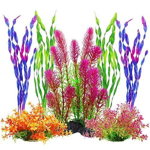 MyLifeUNIT Artificial Aquarium Plants, Plastic Fish Tank Plants for Aquarium Decorations, Pack of 7 (Style A) - color: Red