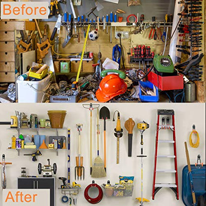 AOBEN 24PCS Garage Hooks, Heavy Duty Double Garage Hanger Organizer Wall Mount Iron Anti-Slip Garage Storage Hooks for Ladder, Power Tool,Bike,Ropes（23 Hooks & 1 hoder Strap-Orange - size: 24PCS OR