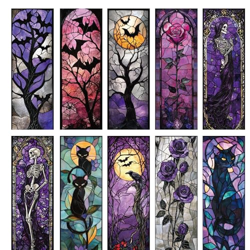 Dark Romance Bookmark Gifts - 10pcs Gothic Stained Glass Bookmarks - style: Dark Romance